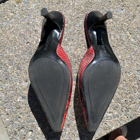 Croc pattern Leather Kitten heel slides - Picture 5 of 6